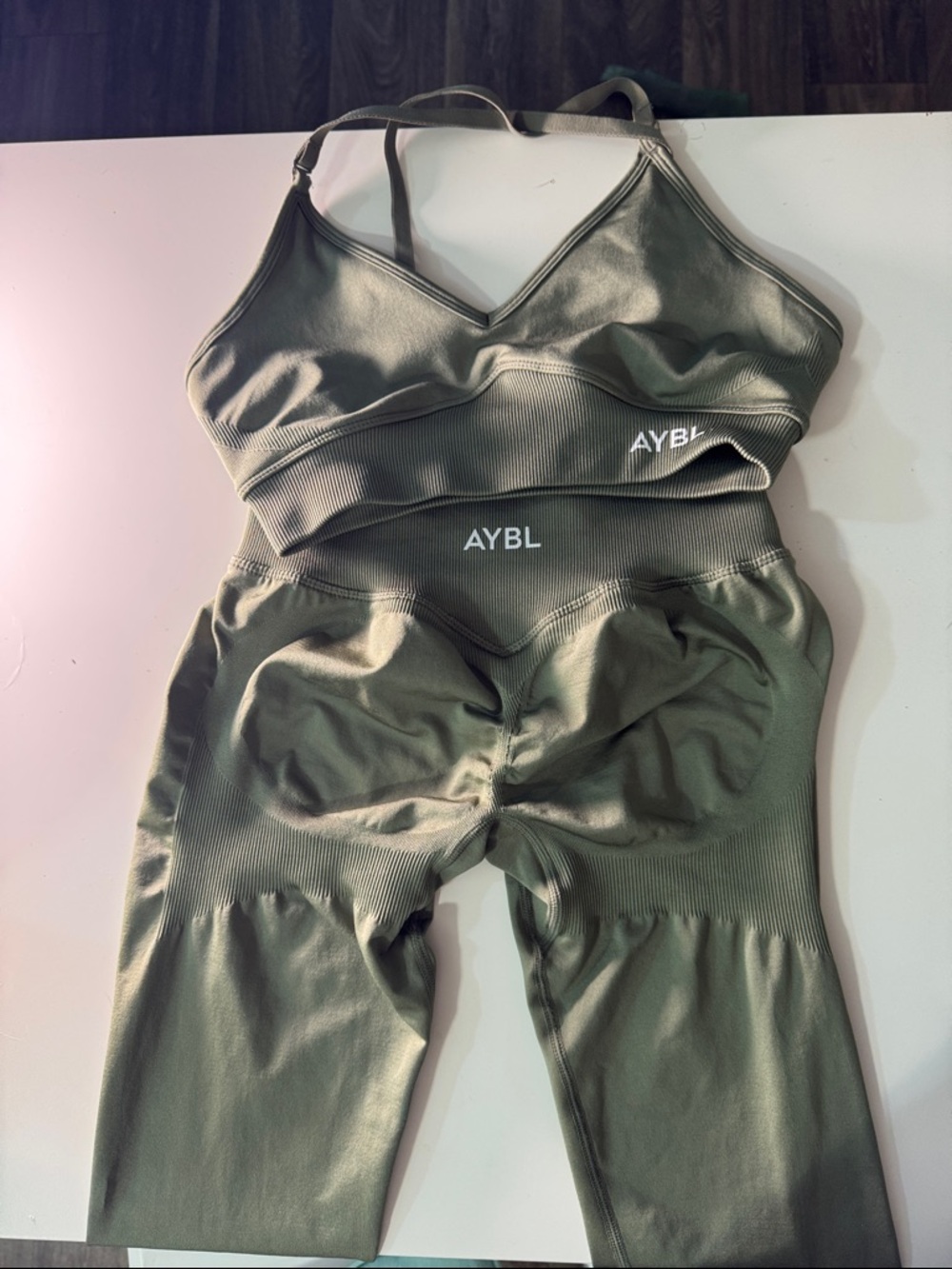 AYBL Olive Seamless Crop Bra and High-Waist Leggings Set